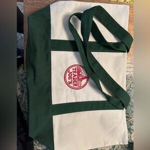 Trader Joe's Green and Cream Tote Bag